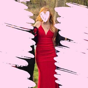 Red V-Neck Prom Dress (WORN ONCE)